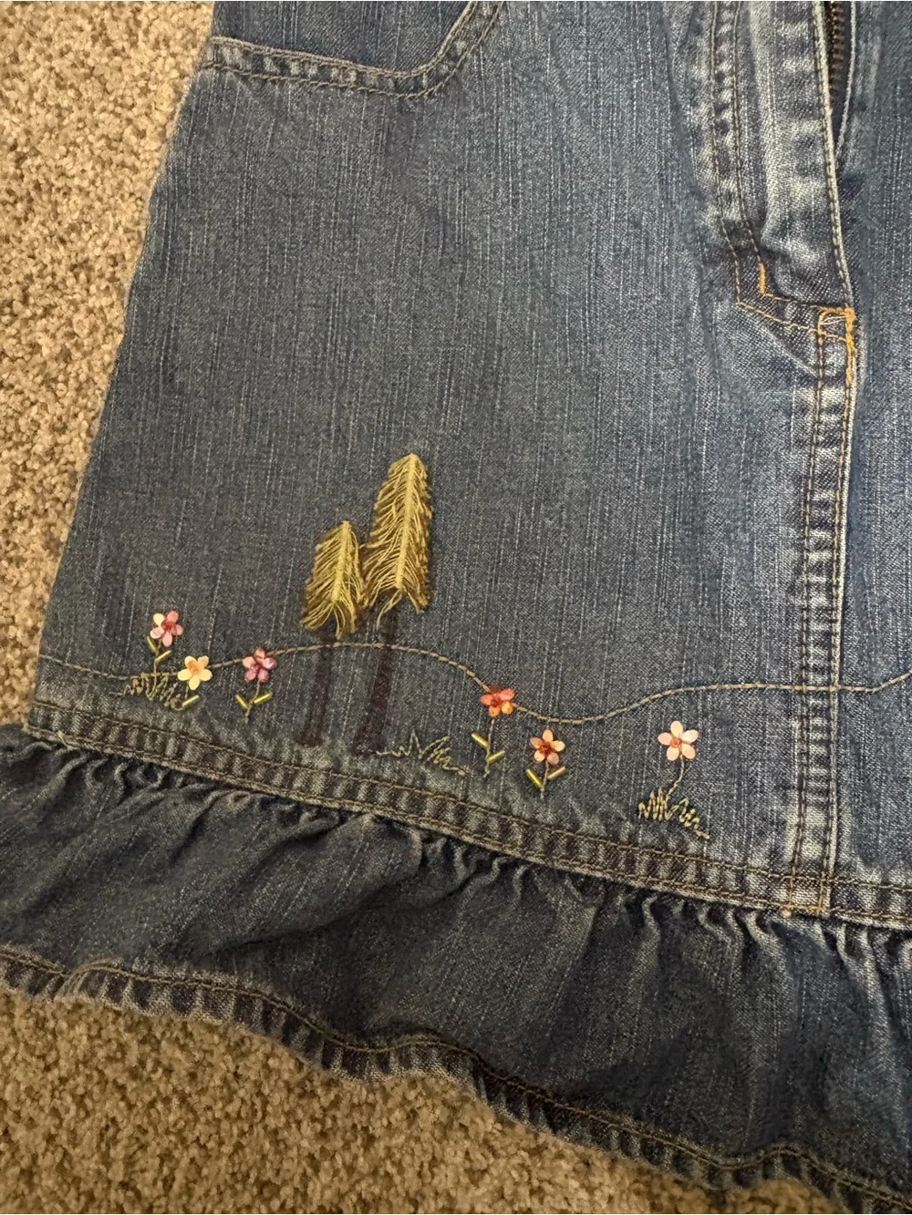 Gymboree Denim Skirt with Embroidered Horse and Floral Detail - Blue Vintage